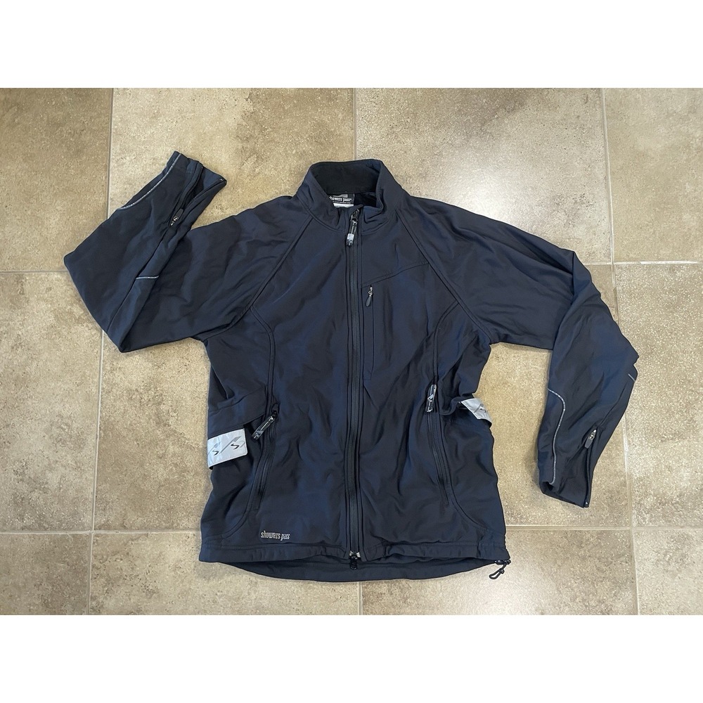Showers Pass Jacket Mens Sz M Black Cycling Waterproof Rain Windbreaker Full-zip